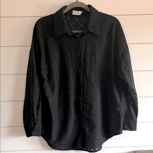 ANNA KAY Black Open Weave Design Button Down Shirt